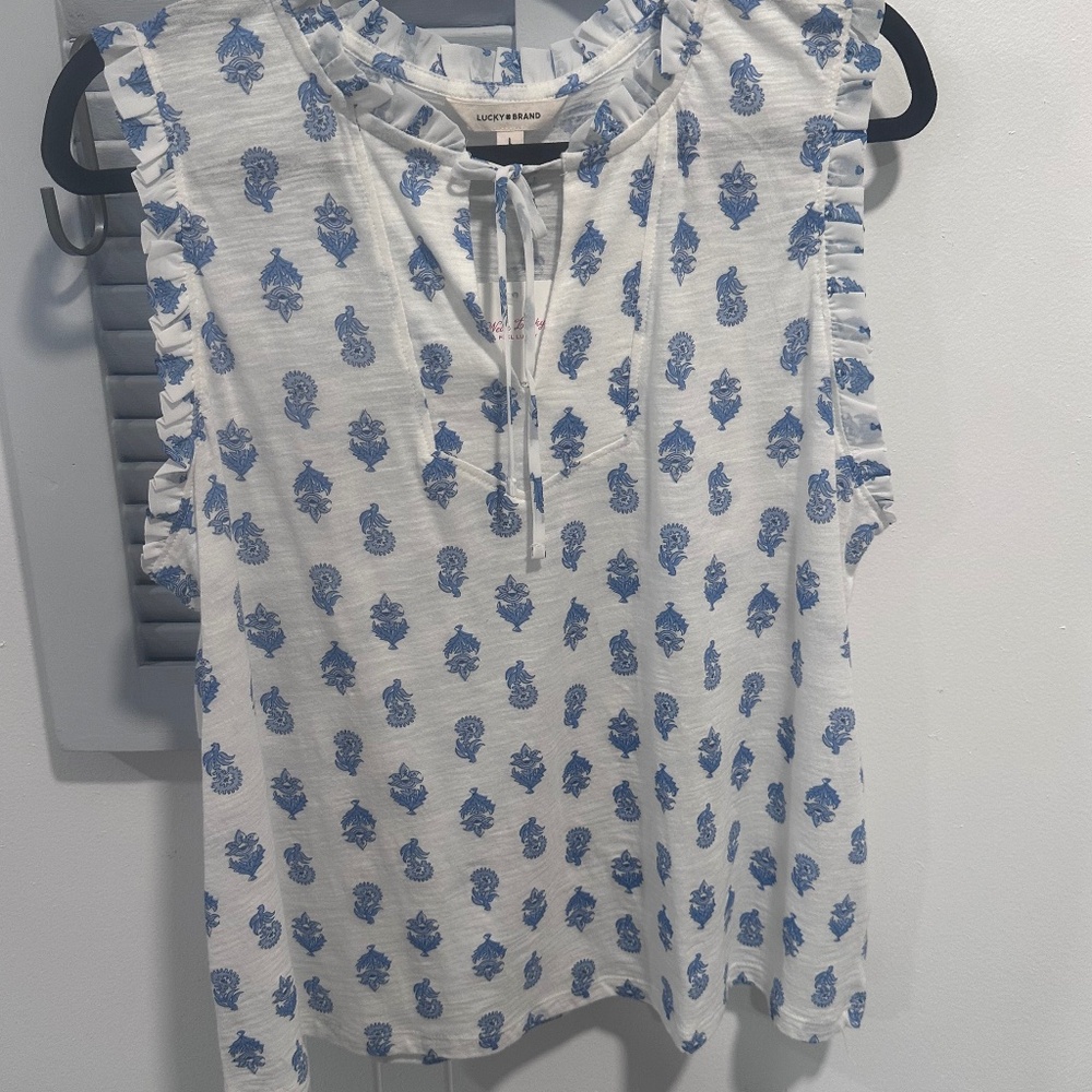 Lucky Brand Ruffled Paisley Print Top | Size L | NWT